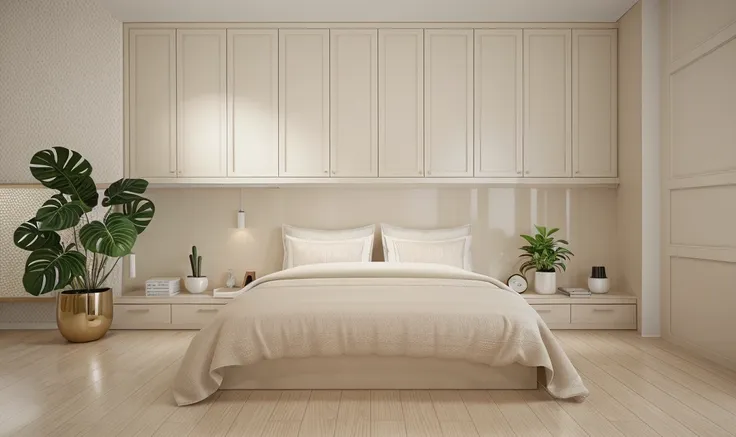 best quality, masterpiece, interior design, cream tone, 1000k, industry style:1.2, bedroom