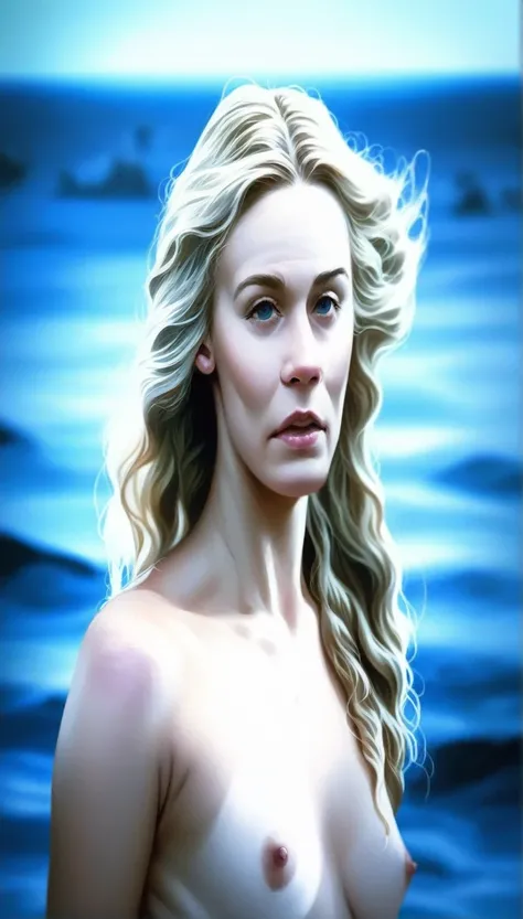 photorealistic woman,  age 30, nordic, blond wavy hair, athletic, as dame from the sea like in Arthus Legend, raw photo, cinematic material,high detailed, masterpiece 