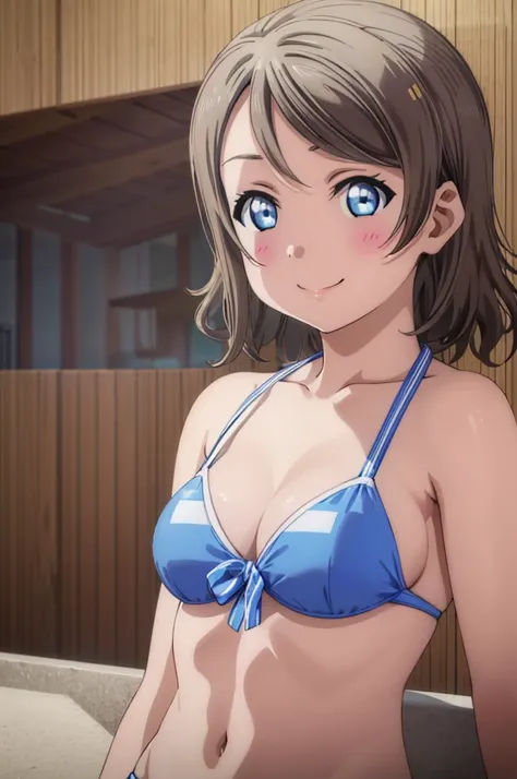 (((pixel-perfect, detail-perfect))), solo, 1girl, you watanabe, eyes azzur, smile, bikini, sauna, armpit, big filesize, ultra High Qality