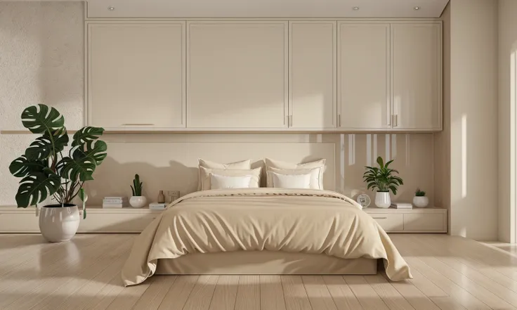 best quality, masterpiece, interior design, cream tone, 1000k, industry style:1.2, bedroom