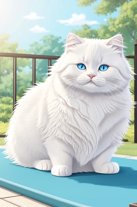 A fat fluffy white cat, anime style