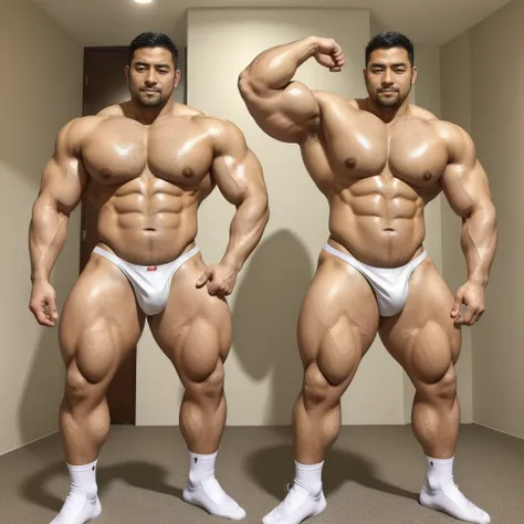 There is only one handsome Asian actor in the picture，35 years old，Tall and handsome, Toned body，short hair, O-Shaped Beard，Perfect body, Dark skin，Glowing skin，Smooth skin，The body is hairless，Muscle bulge, Muscular, Very large pectoral muscles，Very sexy ...