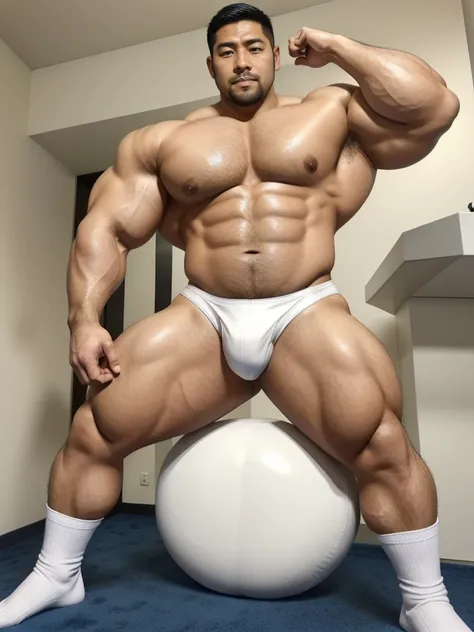 There is only one handsome Asian actor in the picture，35 years old，Tall and handsome, Toned body，short hair, O-Shaped Beard，Perfect body, Dark skin，Glowing skin，Smooth skin，The body is hairless，Muscle bulge, Muscular, Very large pectoral muscles，Very sexy ...