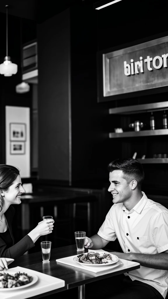 Couple,White people,Black and white photography,young,restaurant