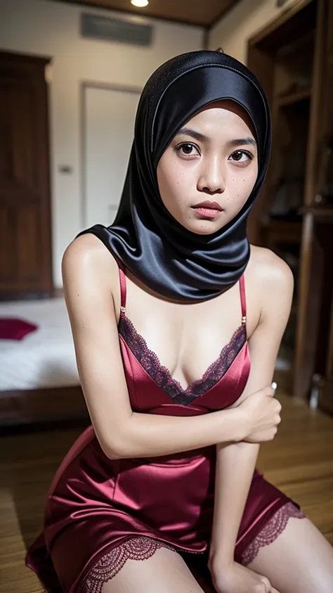 ((Flat Chest)), Naked, Angry pose, Angry face, (((HIJAB MALAY GIRL))), masutepiece, High quality, UHD 45K, Realistic face, Realistic skin feeling , A Japanese Lady, 8 years old, , Very cute and baby-like face, (((FLAT CHEST))), (MATRIX WORLD), ((look In fr...