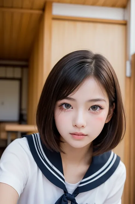 (1 Girl )、(Beautiful Japanese、18years old,round face、Refreshing、clear、seems kind、stylish、Pitiful、cute like an angel、cute、black eyes、(Single eyelid:1.6)、Beautiful skin), {(Japan human face:1.4),(General facial features)} , (((Beautiful breasts:0.4))),(((sof...