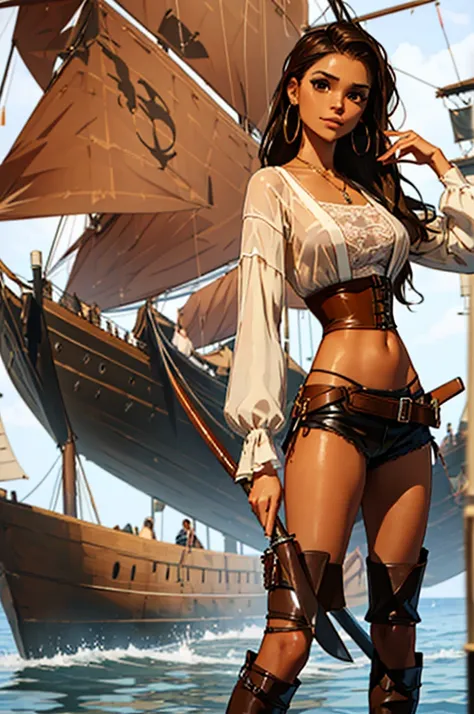 (masterpiece), best quality, expressive eyes, perfect face, (pirate ship background), (standing), (smirk), (closeup view), (1gir...