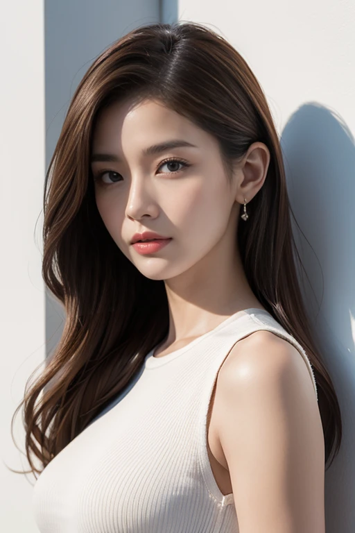 highest quality、4K、Beautiful lady、Perfect Face、Perfect Style、model、perfect body、Sunburn、beautiful lady、mature、long curly layer brown hair、Swept-back hair、full body, sexy 、charming、healthy、
BREAK Futuristic architecture design,smooth white ribbed structure ...