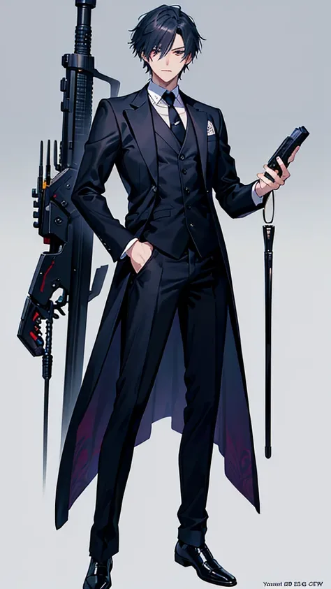 Image of a man in his 50s standing in a suit and tie, Concept Art：Yang J, CG society hot topic, Digital Art, Dark colored suit, Black suit, Wearing a black aristocratic suit, highly detailed character design, formal Black suit. detailed, Handsome anime pos...