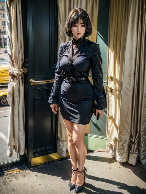 ol、beautiful girl、outstanding style、nice buddy、glamorous、big breasts、navy blue business suit、skirt、garter belt and black 30 deni...