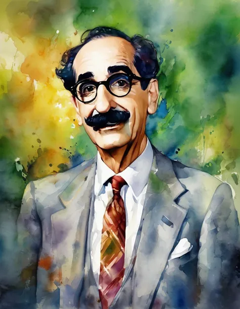 water painting style,Groucho Marx,portrait