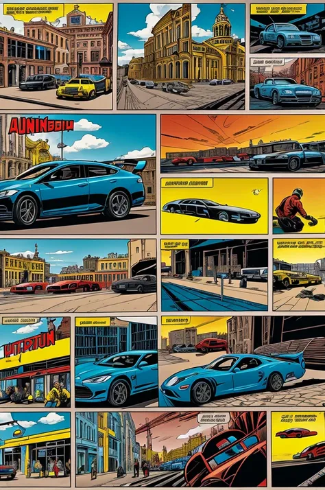 create a comic book in English on the topic of auto centers in St. Petersburg