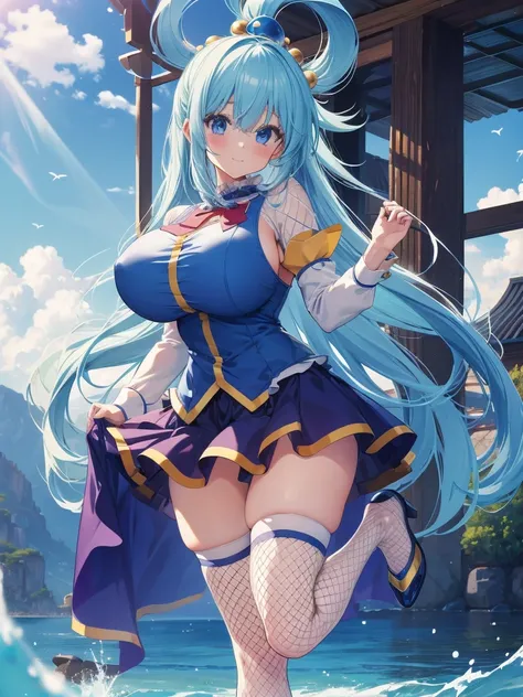 Best Image Quality, 8 thousand., high quality, masterpiece:1.2), ((masterpiece)), (high detail, high quality, Best Image Quality), One, 1 girl, Konosuba ,Water, detailed face, excitation, beautiful smile, looks at the viewer, detailed clothing, detailed fa...