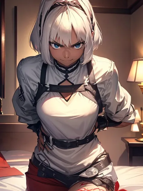 (​masterpiece、top-quality、hight resolution、Unity 8k Wallpaper、extremely details CG:1), Standing before her in a dimly lit private hotel room is a delinquent woman, whom she quickly realizes is the delinquent girl who bullied her at school. Her expression i...