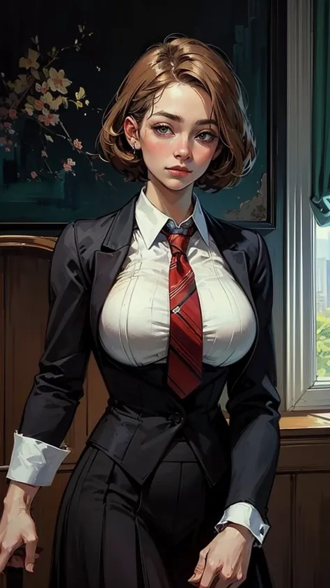 (Highest quality、Time 8K、32ก、Masterpiece、nffsw、high resolution、Impressionism、Virtual image:1.2),　High school girl、big breasts、necktie