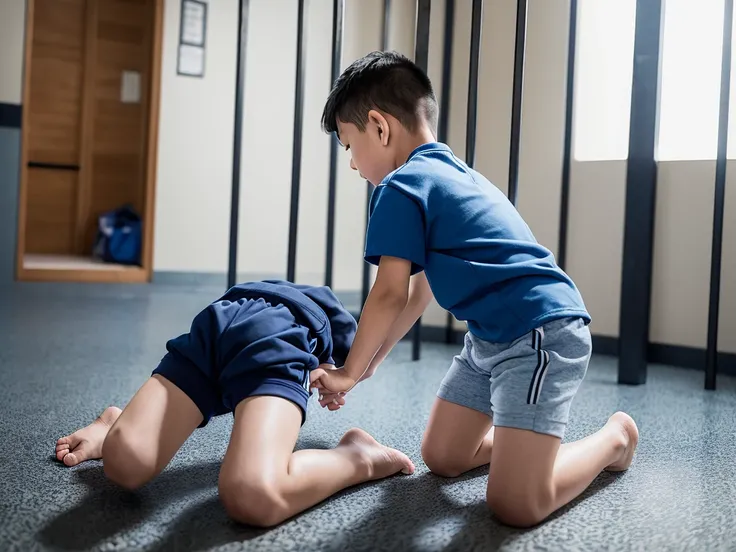 Prison cell、 regression、Prison officers abuse、、Diaper forced、Kneel、Boy rapes boy、Boy in gym clothes、Blue shorts、Shorter than other people、(１０Age 1.4)、Japanese、Hot summer day、My body is shaking with fear、Frightened boy、I&#39;m about to cry、torture、（Boy 1.4）