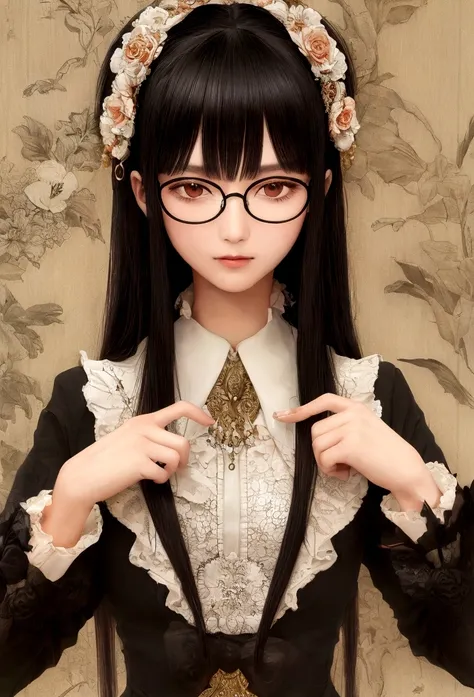 ((Highest quality)), ((masterpiece)), (detailed), tobacco, woman, Glasses, Long Black Hair, Hime cut, modern, suit