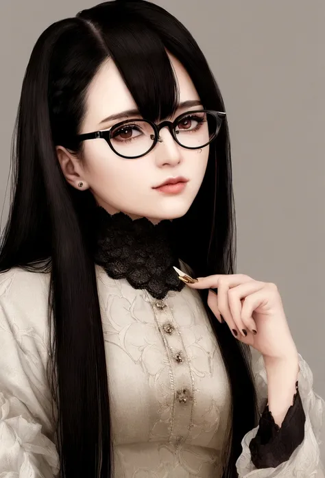 ((Highest quality)), ((masterpiece)), (detailed), tobacco, woman, Glasses, Long Black Hair, modern, suit