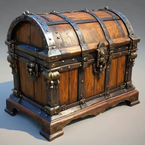 (masterpiece, best quality:1.2), A realistic, A wooden treasure chest that turned into a monster. The chest should be exquisitely designed, With the old, Weathered wood and rusted metal trim. Should be open, Reveals a big, Weird tongue and nasty teeth. 