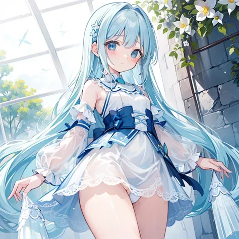 masterpiece, best quality, extremely detailed, (illustration, official art:1.1), 1 girl ,(((( light blue long hair)))), ,(((( light blue long hair)))),light blue hair, , long hair ((blush)) , cute face, big eyes, masterpiece, best quality,(((((a very delic...