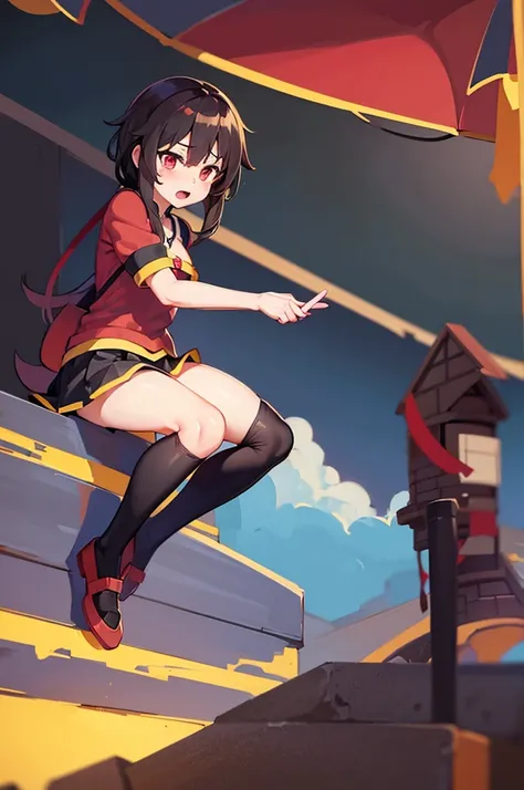 Megumin from Konosuba wears only black underwear and knee socks.
