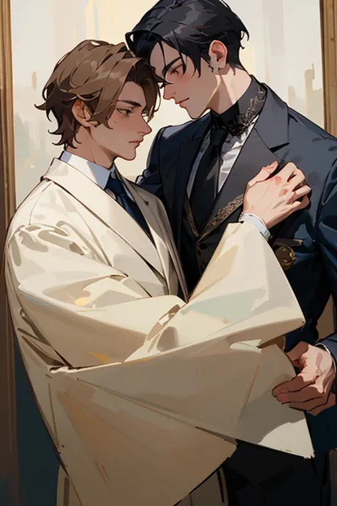 ((Highest quality)), ((masterpiece)), (detailed), Two young handsome men，Masquerade