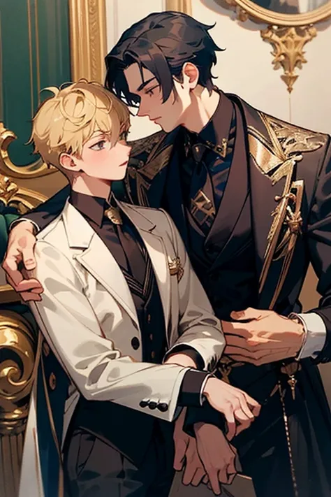 ((Highest quality)), ((masterpiece)), (detailed), Two young handsome men，Masquerade