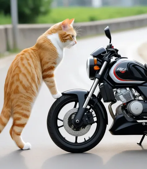 A very cute, sweet cat saying goodbye to its mother and the cat riding a motorbike in HD 8K 