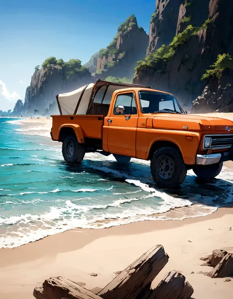 Pickup truck on the beach