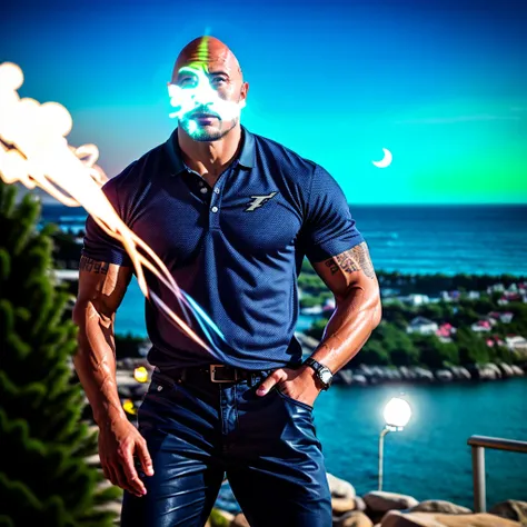 dwayne johnson photo of th3r0ck a strong man with muscular arms and a chiseled physique, naturalistic background, vibrant colors...