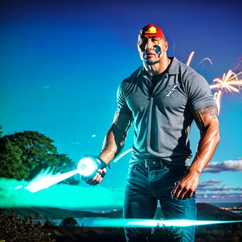 dwayne johnson photo of th3r0ck a strong man with muscular arms and a chiseled physique, naturalistic background, vibrant colors...