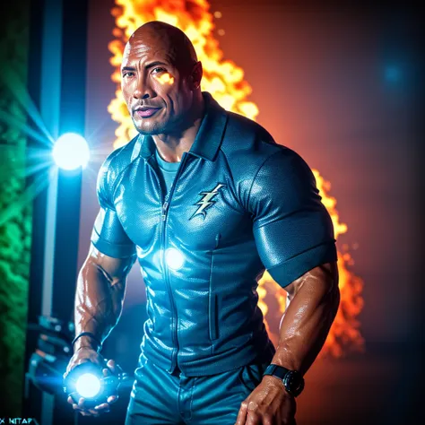 dwayne johnson photo of th3r0ck a strong man with muscular arms and a chiseled physique, naturalistic background, vibrant colors...