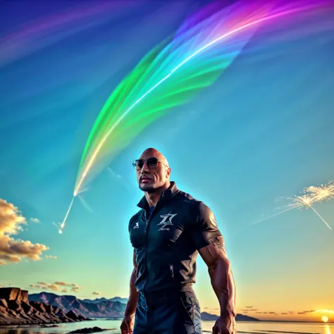 dwayne johnson photo of th3r0ck a strong man with muscular arms and a chiseled physique, naturalistic background, vibrant colors...