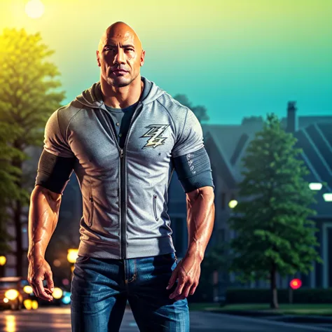 dwayne johnson photo of th3r0ck a strong man with muscular arms and a chiseled physique, naturalistic background, vibrant colors...