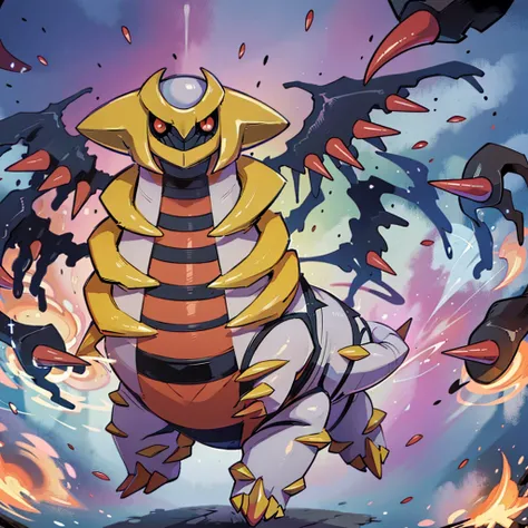 ((masterpiece,best quality)), absurdres, giratina, no humans, creature, creatures (company), dark, energy, english commentary, g...