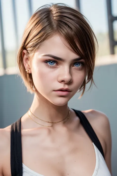 ((AlexiaThompson01R cara)). beautiful. perfect, by rubio, short hair, Straight hair, Blue eyes. closed look. vibrant blue eyes, tied hair. hair falling over one eye, Emo Bangs. perfect skin, White skin. fine nose, thin chin. physical aptitude.