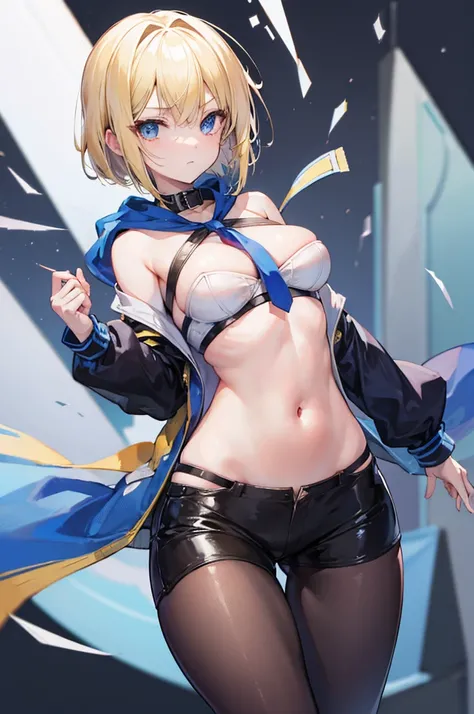 masterpiece　Highest quality　Ultra-high resolution　blonde　Bob　high school girl　small　Big Breasts　Serious face　cardigan　whole body　Gal Detective　thin　Combat posture　Hold your fists in front of you　Shiny skin　Shiny Hair　Beautiful Face　Beautiful Eyes