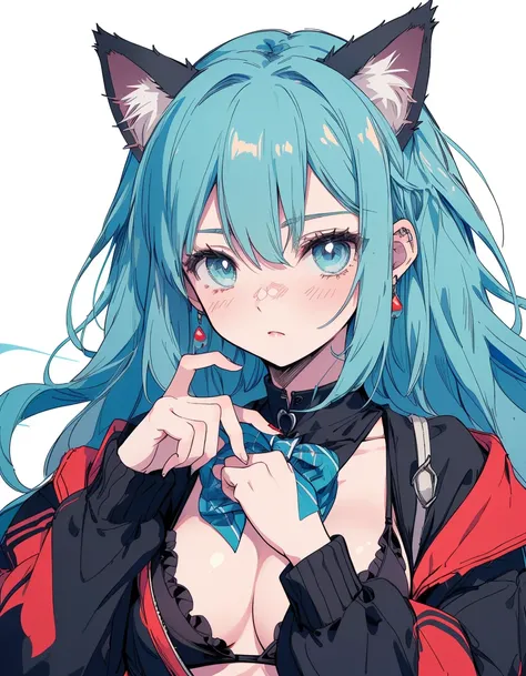 Japanese Samurai, black bikini, katana, ((masterpiece, best quality:1.5)), ((Beautiful detailed cat aqua eyes:1.2)), cat ears, pale skin, medium breasts, beautiful hands, beautiful fingers, EasyNegative