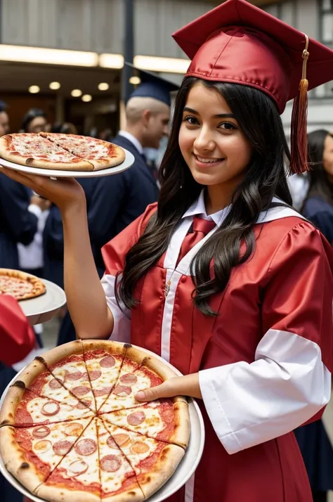 Girl at her pizza themed graduation receiving her Aline name recognition 