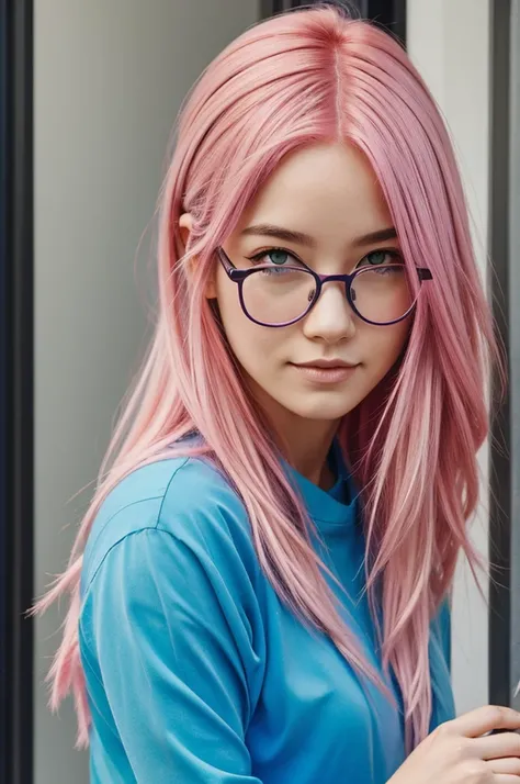 Simple pyp with pink hair with glasses colored blue