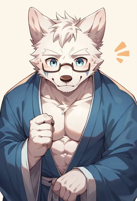 Wolf，male，Mage Clothing，robe，Blue and white fur，Glasses，Orcs，Orcs脸，delicate and pretty，Wolf脸，cute，Young，Introvert，Young，精灵Wolf，Facial details