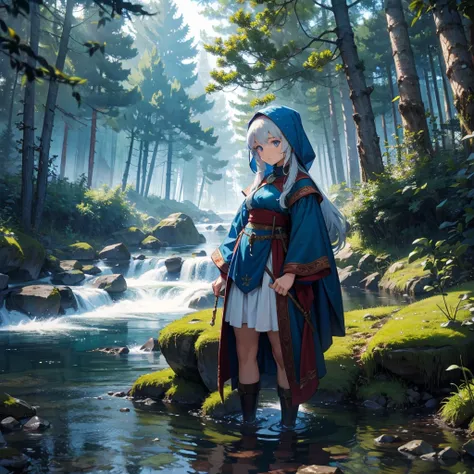 water dwarf in the forest with medieval outfit