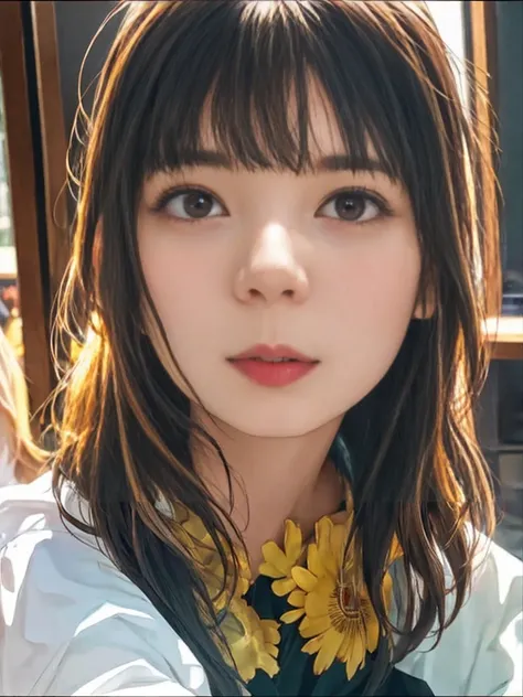 Highest quality, 8K, ,masterpiece :1.3)), In-person audience,((Whole body 1.2)) ,Beautiful woman, Wide Shot ,One girl, , Selfie , Black Hair, Brown Hair , bangs,Highly detailed face, Highly detailed lips, Fine grain, double eyelid
　front、Cute woman、 Perfec...