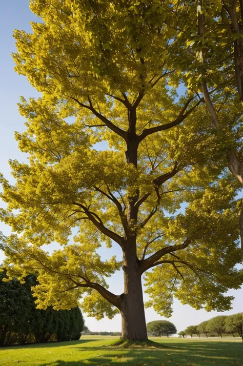 Tree of golden color with many leaves and its trunk in the shape of a cross.