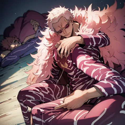 Doflamingo kneeling in his futon