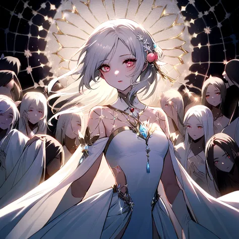 Ymir possesses an ethereal beauty, with her flowing white hair and captivating ruby eyes that sparkle like precious gemstones. Her  frame exudes a delicate grace, reminiscent of a fairy from a timeless tale. Her porcelain skin, as smooth as a peach blossom...