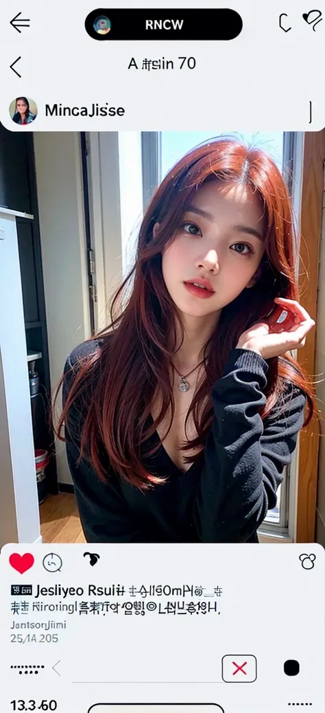 arafed woman Con cabello rojo and a white top posing for a picture, ulzzang, jossi de blackpink, parque roseanne de blackpink, heonhwa choe, sun yunjoo, portrait of jossi de blackpink, con el pelo largo y rojo, sha xi, Jennie rosa negra, kim doyoung, aparc...