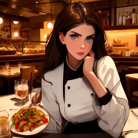 Perfect face, straight beauty, Restauranteur, she is taking photos for a model booklet, Female based in alexandra daddario, she owns a restaurant portrait, close-up