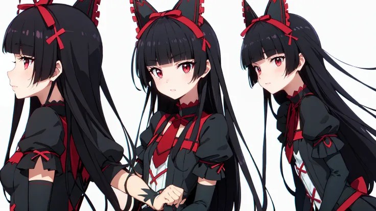 Rory Mercury, Rory Mercury, Black Hair, Blunt bangs, Hime cut, hair ornaments, Red lipstick, Long Hair, Cute face, compensate, (Small box:1.2), (Red eyes:1.5), break Gothic underwear, Perfect body (Small breasts:1.3), break in full growth, Red Shoes, break...