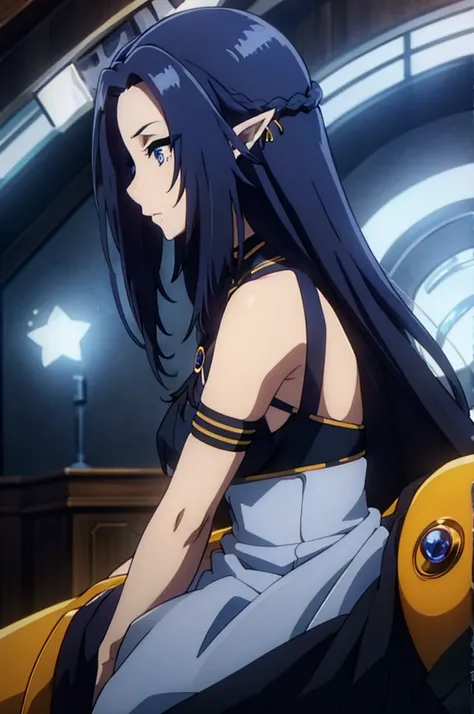 ((dark blue hair,,long hair,blue eyes)),pointy ears,elf,,dress
